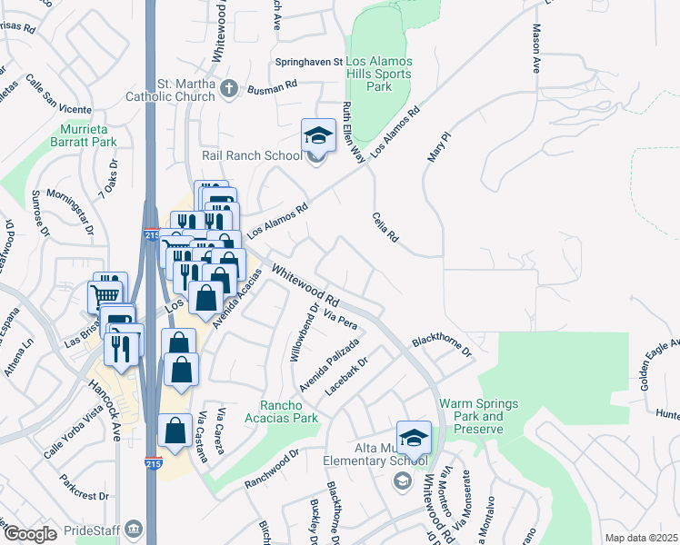 map of restaurants, bars, coffee shops, grocery stores, and more near 39265 Corte Pluma in Murrieta