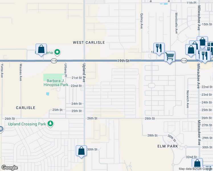 map of restaurants, bars, coffee shops, grocery stores, and more near 2200-2202 Upland Avenue in Lubbock