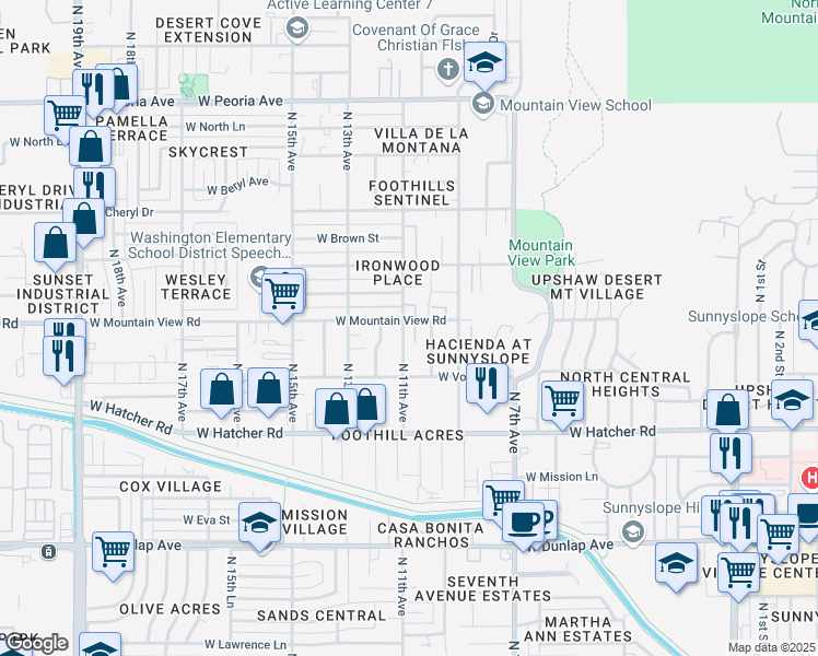 map of restaurants, bars, coffee shops, grocery stores, and more near 9638 North 10th Avenue in Phoenix