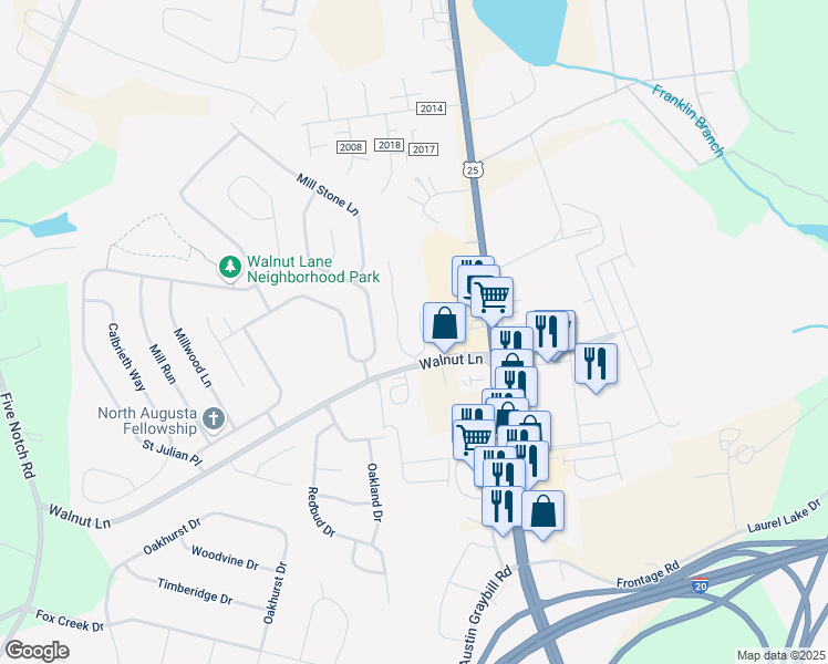 map of restaurants, bars, coffee shops, grocery stores, and more near 143 Bentley Drive in North Augusta