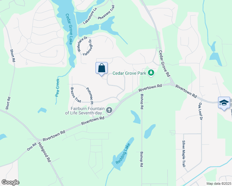 map of restaurants, bars, coffee shops, grocery stores, and more near 6757 Delaware Bend in Fairburn