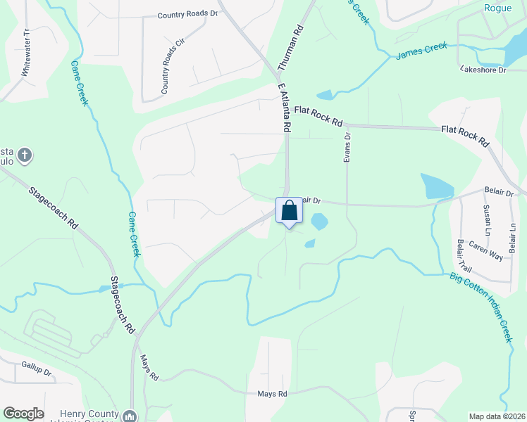 map of restaurants, bars, coffee shops, grocery stores, and more near 1125 East Atlanta Road in Stockbridge