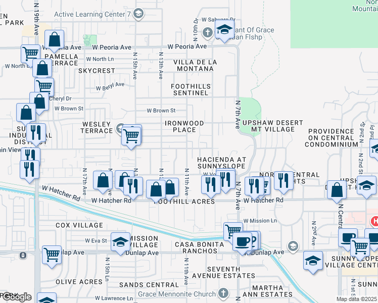 map of restaurants, bars, coffee shops, grocery stores, and more near 9645 North 11th Avenue in Phoenix