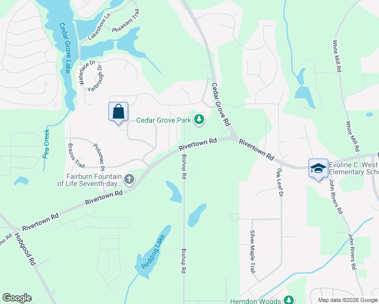 map of restaurants, bars, coffee shops, grocery stores, and more near 305 Belaire Cove in Fairburn
