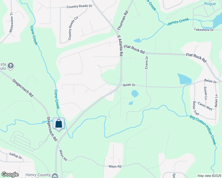 map of restaurants, bars, coffee shops, grocery stores, and more near 1125 East Atlanta Road in Stockbridge