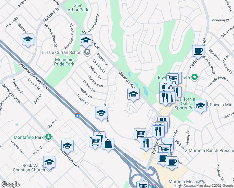 map of restaurants, bars, coffee shops, grocery stores, and more near 40900 Lacroix Avenue' in Murrieta