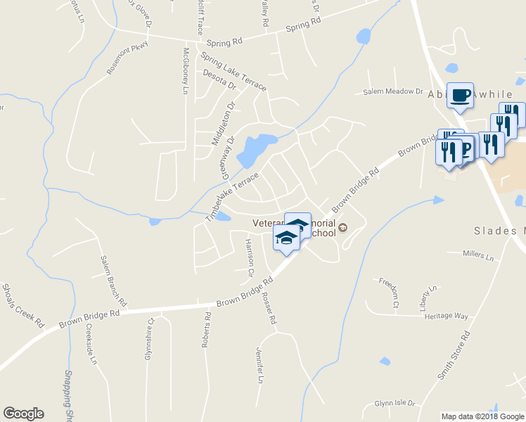 map of restaurants, bars, coffee shops, grocery stores, and more near 135 Dairyland Drive in Covington