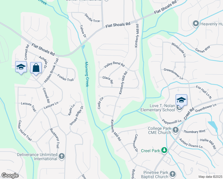map of restaurants, bars, coffee shops, grocery stores, and more near 3090 Keenan Road in College Park