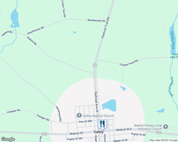 map of restaurants, bars, coffee shops, grocery stores, and more near 100-274 Jaybird Road in Salley