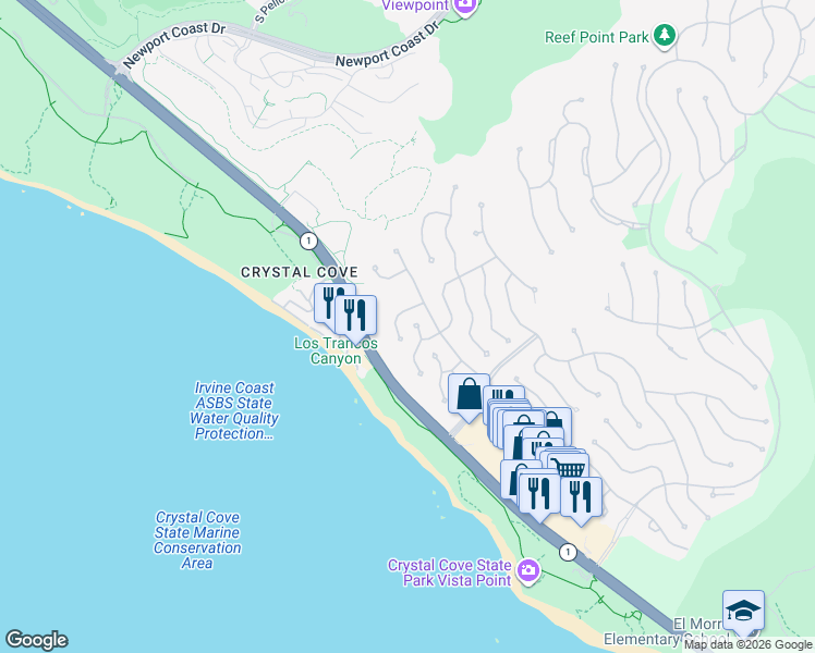 map of restaurants, bars, coffee shops, grocery stores, and more near 2 Newport Coast Drive in Newport Beach