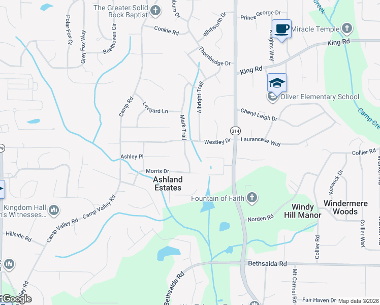 map of restaurants, bars, coffee shops, grocery stores, and more near 6613 Mark Trail in Riverdale
