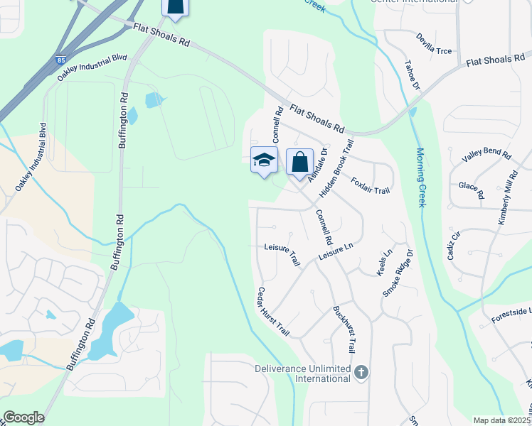 map of restaurants, bars, coffee shops, grocery stores, and more near 6710 Hidden Brook Trail in Atlanta