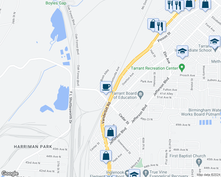 map of restaurants, bars, coffee shops, grocery stores, and more near 909 Huntsville Avenue in Birmingham
