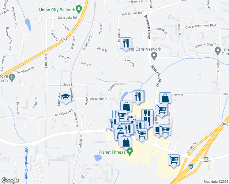 map of restaurants, bars, coffee shops, grocery stores, and more near 3403 Summer Brooke Way in Union City