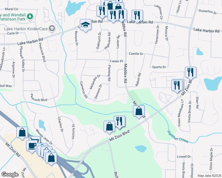 map of restaurants, bars, coffee shops, grocery stores, and more near 6596 Fleming Road in Morrow