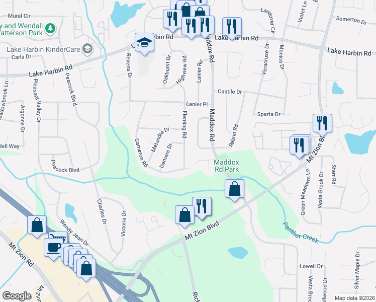 map of restaurants, bars, coffee shops, grocery stores, and more near 6612 Fleming Road in Morrow