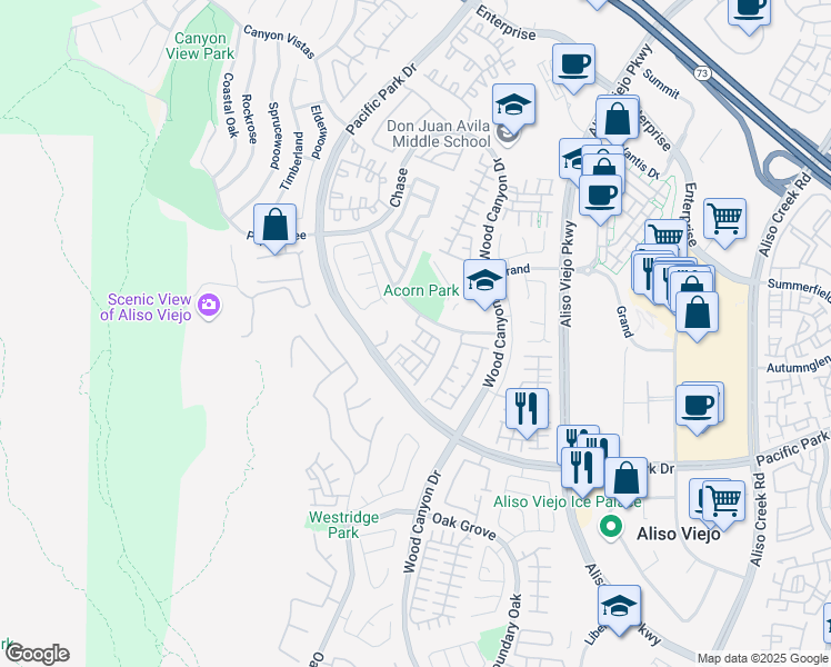map of restaurants, bars, coffee shops, grocery stores, and more near 1 Redstone in Aliso Viejo