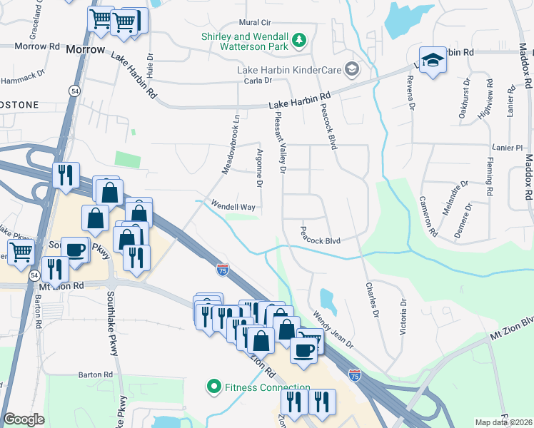 map of restaurants, bars, coffee shops, grocery stores, and more near 1930 Argonne Drive in Morrow