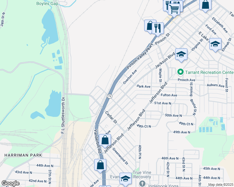 map of restaurants, bars, coffee shops, grocery stores, and more near 820 Jackson Boulevard in Birmingham