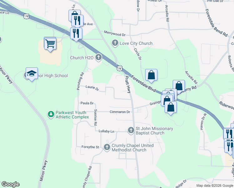 map of restaurants, bars, coffee shops, grocery stores, and more near 228 Varden Hill Drive in Birmingham