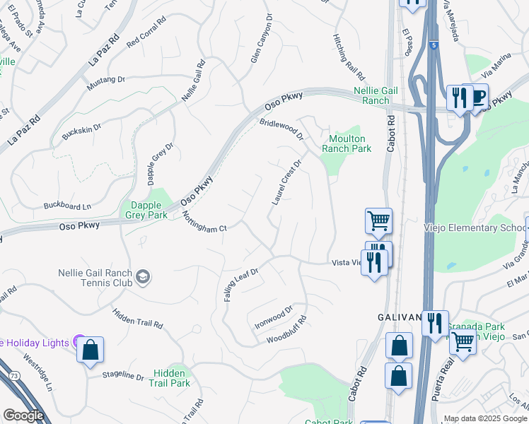 map of restaurants, bars, coffee shops, grocery stores, and more near 26711 Laurel Crest Drive in Laguna Hills