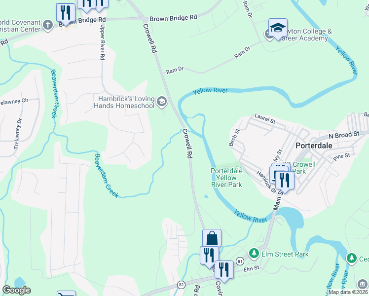 map of restaurants, bars, coffee shops, grocery stores, and more near 380 Crowell Road in Covington