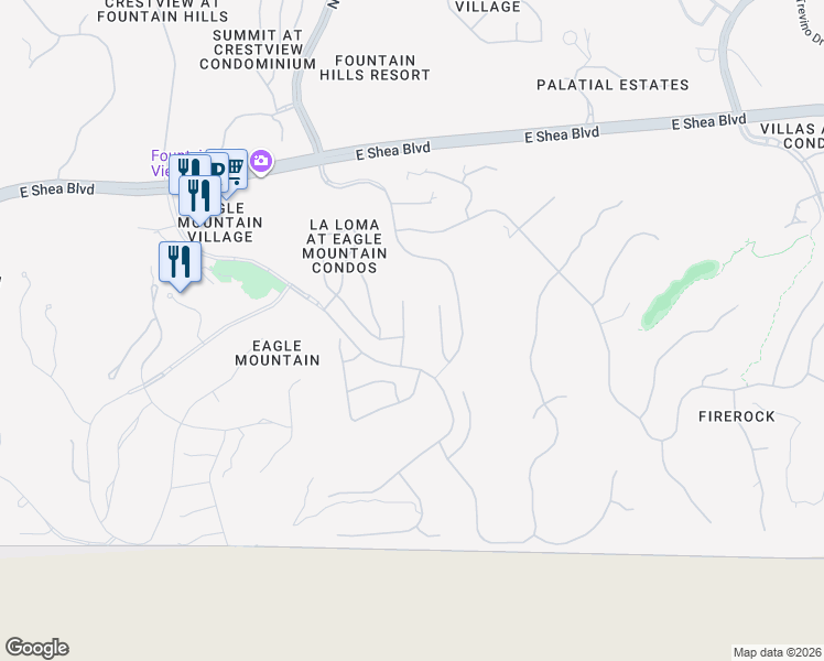 map of restaurants, bars, coffee shops, grocery stores, and more near 9725 North Azure Court in Fountain Hills