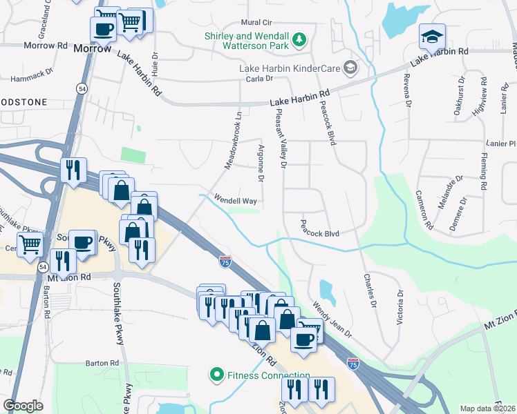 map of restaurants, bars, coffee shops, grocery stores, and more near 1930 Argonne Drive in Morrow