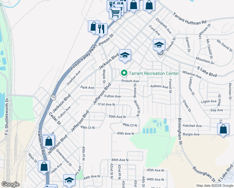 map of restaurants, bars, coffee shops, grocery stores, and more near 1348 Fulton Avenue in Birmingham