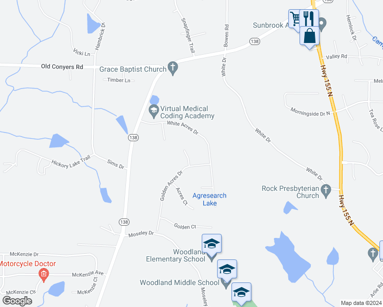 map of restaurants, bars, coffee shops, grocery stores, and more near 210 Sharon Acres Court in Stockbridge