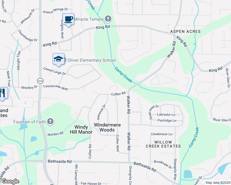 map of restaurants, bars, coffee shops, grocery stores, and more near 6606 Collier Way in Riverdale