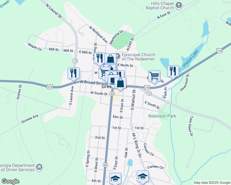 map of restaurants, bars, coffee shops, grocery stores, and more near 202 South Main Street in Greensboro