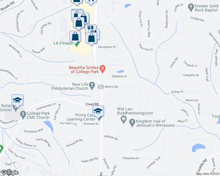 map of restaurants, bars, coffee shops, grocery stores, and more near 6601 Pamplona Place in Atlanta