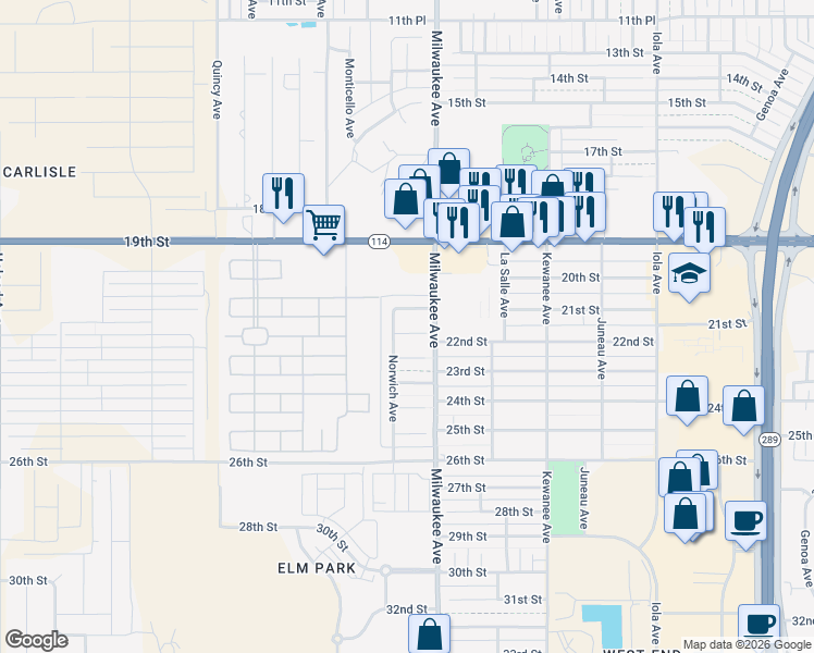 map of restaurants, bars, coffee shops, grocery stores, and more near 6507 22nd Street in Lubbock
