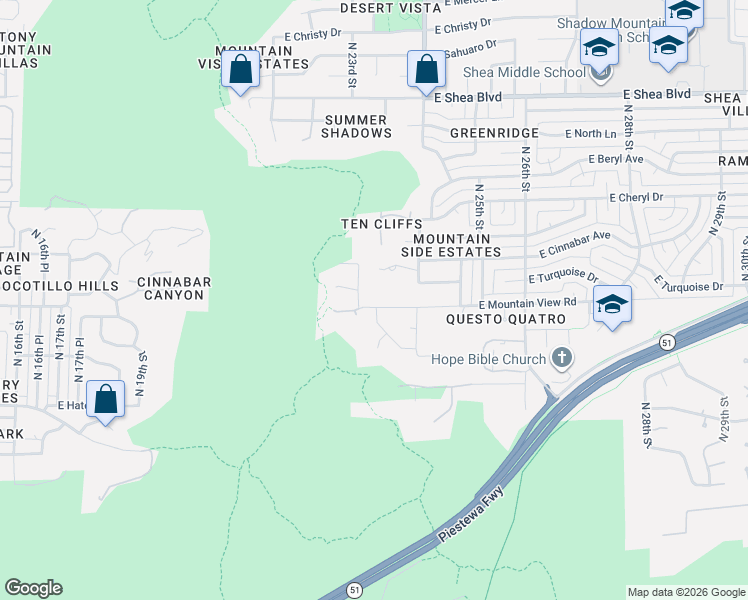 map of restaurants, bars, coffee shops, grocery stores, and more near 2311 East Mountain View Road in Phoenix
