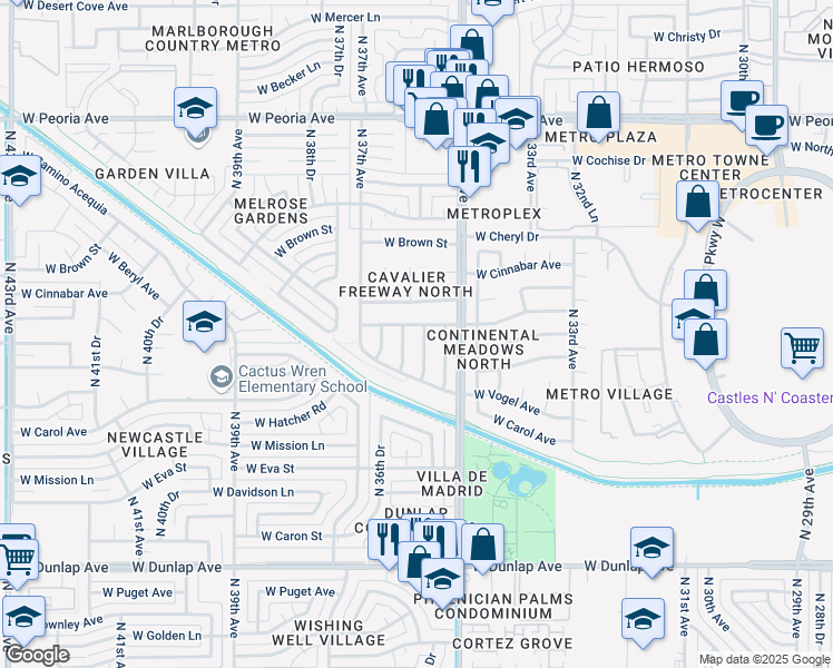 map of restaurants, bars, coffee shops, grocery stores, and more near 9635 North 35th Lane in Phoenix