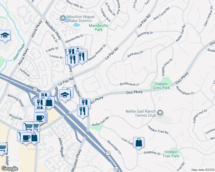 map of restaurants, bars, coffee shops, grocery stores, and more near 24742 Avondale Drive in Laguna Hills