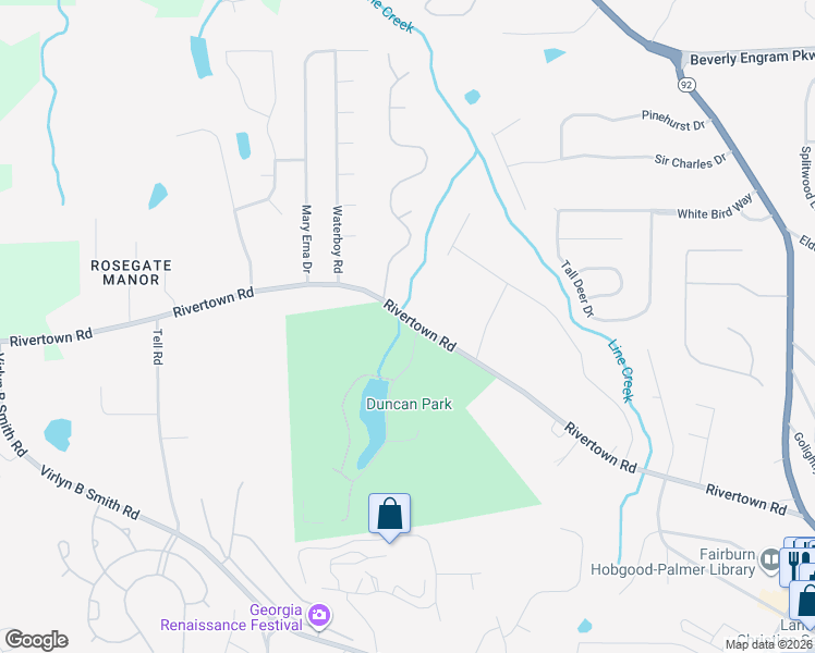 map of restaurants, bars, coffee shops, grocery stores, and more near 6530 RiverTown Road in Fairburn