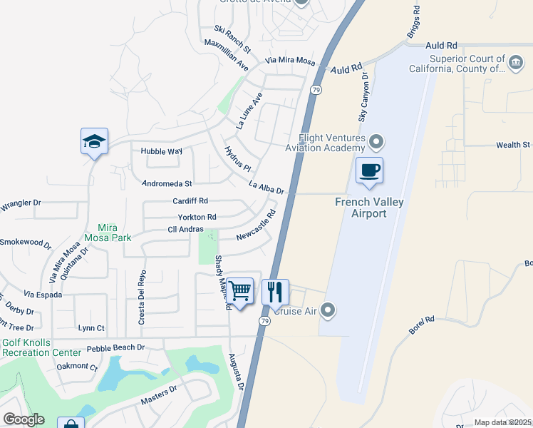map of restaurants, bars, coffee shops, grocery stores, and more near 37569 Newcastle Road in Murrieta