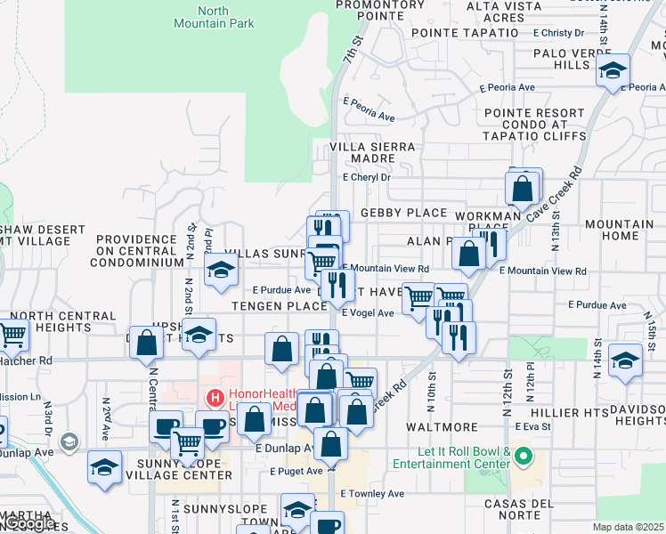 map of restaurants, bars, coffee shops, grocery stores, and more near in Phoenix