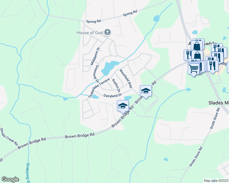 map of restaurants, bars, coffee shops, grocery stores, and more near 100 Greenway Drive in Covington