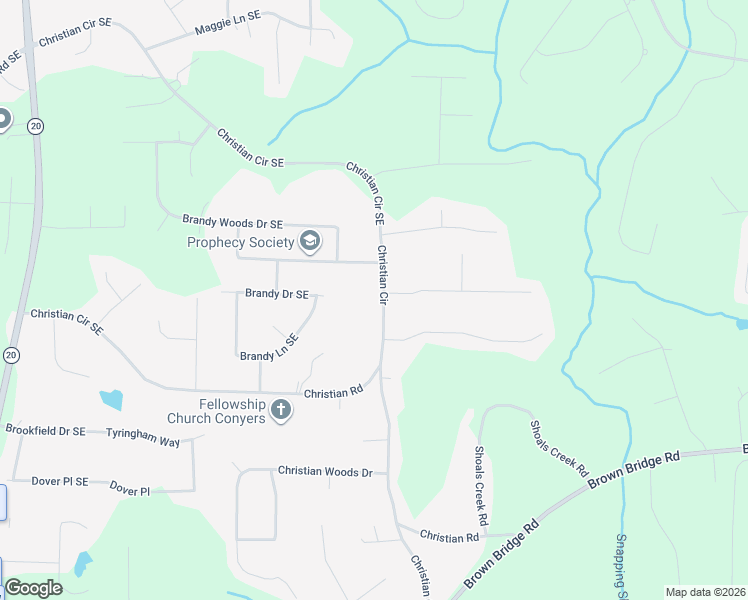 map of restaurants, bars, coffee shops, grocery stores, and more near 1665 Christian Circle Southeast in Conyers