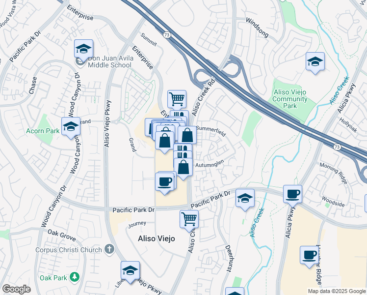 map of restaurants, bars, coffee shops, grocery stores, and more near 26805 Aliso Creek Road in Aliso Viejo