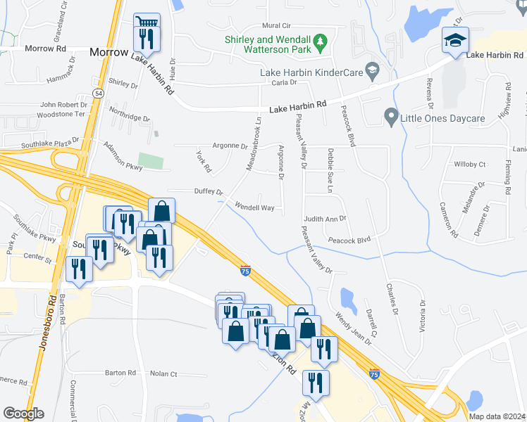 map of restaurants, bars, coffee shops, grocery stores, and more near 1845 Wendell Way in Morrow