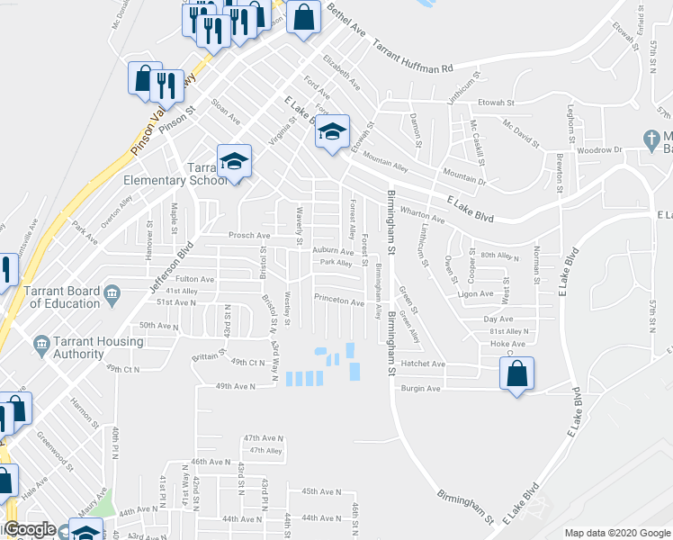 map of restaurants, bars, coffee shops, grocery stores, and more near 1452 Park Avenue in Birmingham