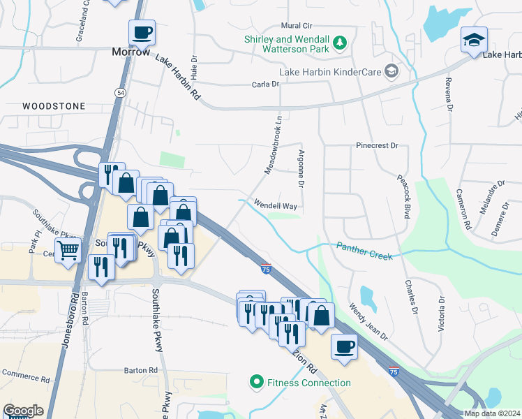 map of restaurants, bars, coffee shops, grocery stores, and more near 1811 Wendell Way in Morrow