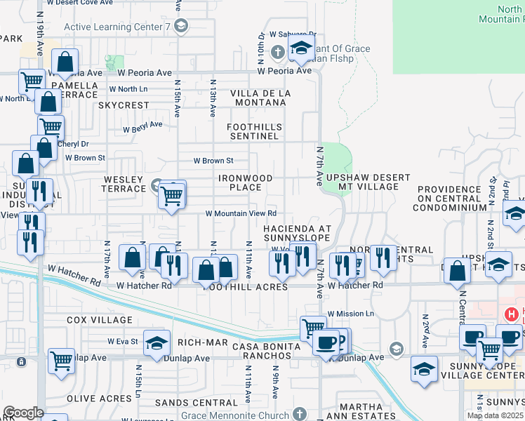 map of restaurants, bars, coffee shops, grocery stores, and more near 9638 North 10th Avenue in Phoenix