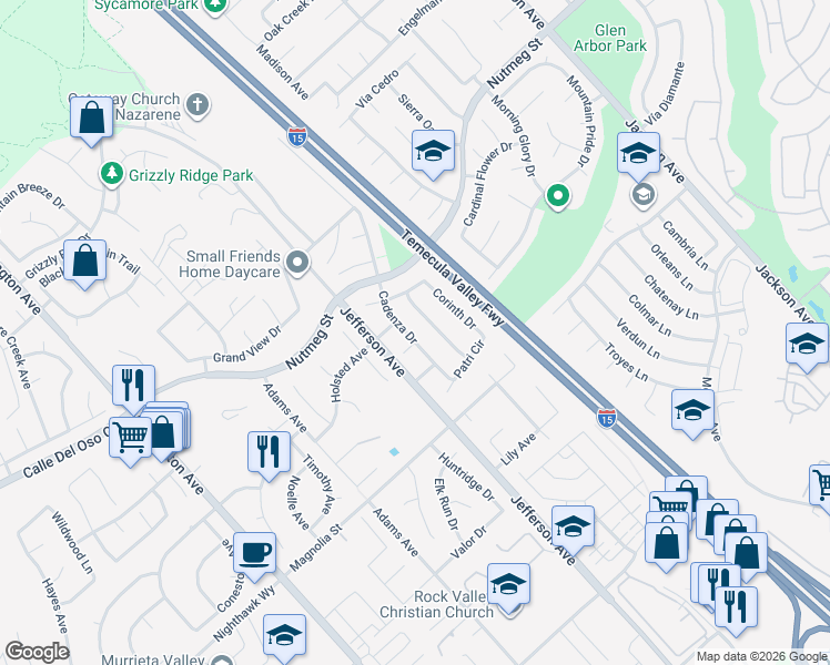 map of restaurants, bars, coffee shops, grocery stores, and more near 23923 Cadenza Drive in Murrieta