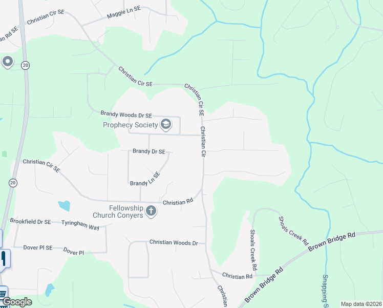 map of restaurants, bars, coffee shops, grocery stores, and more near 1665 Christian Circle Southeast in Conyers
