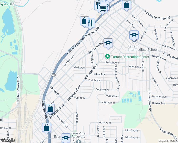 map of restaurants, bars, coffee shops, grocery stores, and more near 1106 Jefferson Boulevard in Birmingham